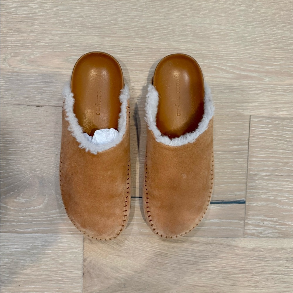 Jenni Kayne Shearling Lined Moc Clogs - saddle color, size 38 (8)